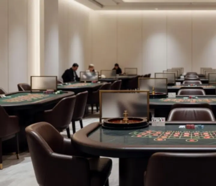 Overview of the Czechroom gaming room with roulette and card tables surrounded by plush seating