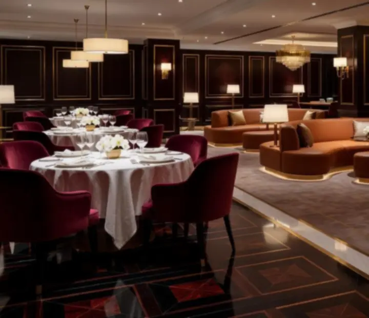 A luminous passage linking Czechroom's fine-dining restaurant to its grand casino.